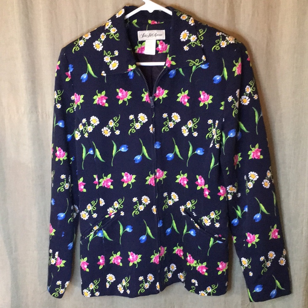 Saks Fifth Avenue Navy Blazer with Flowers.
